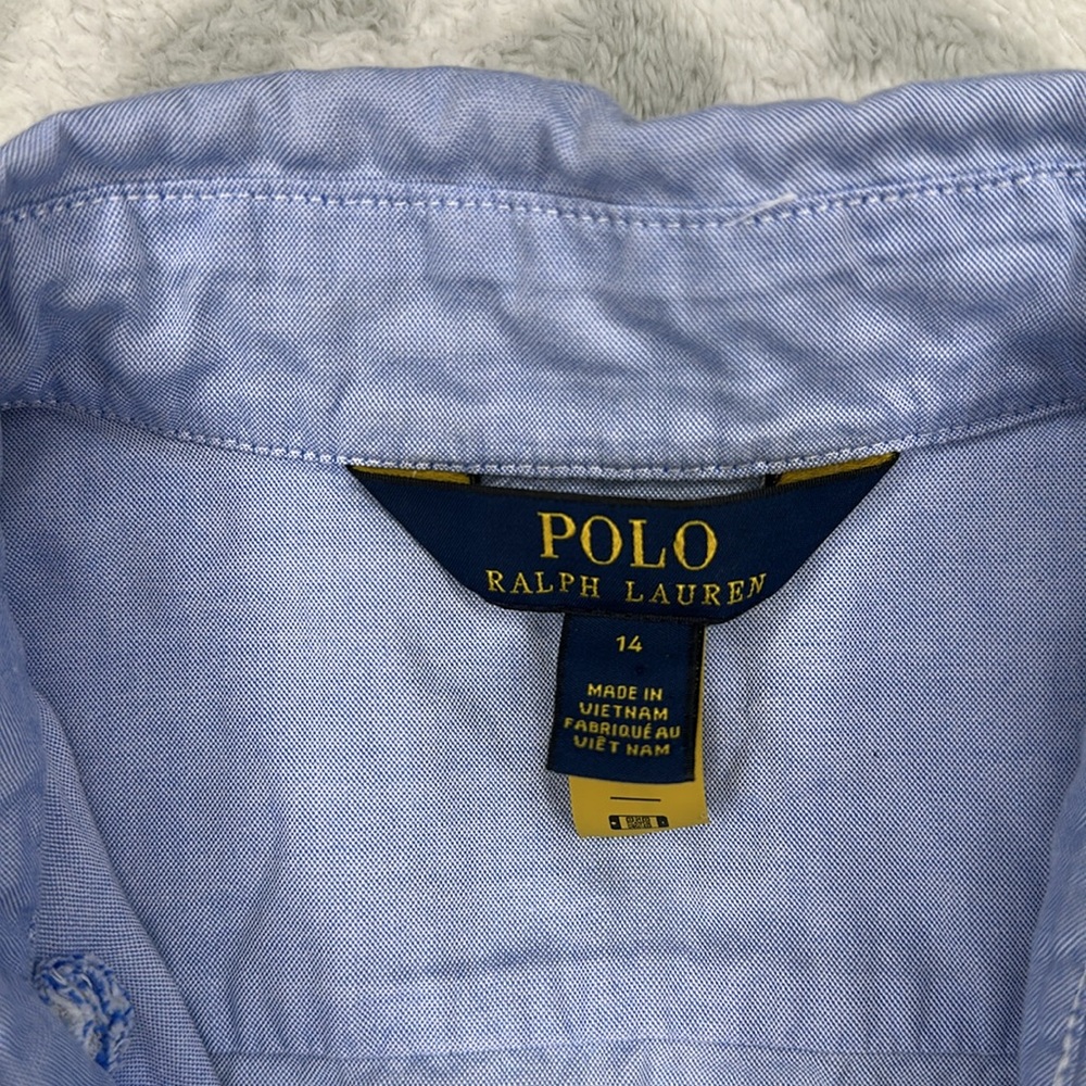 Polo Ralph Lauren Girls Blue Button Down,Short Sleeve Shirt Sz 14 - Picture 4 of 5